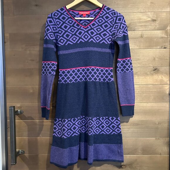 KRIMSON KLOVER Nordic Wool Cotton Silk Geometric Ski Sweater Dress Sz S - Picture 2 of 6
